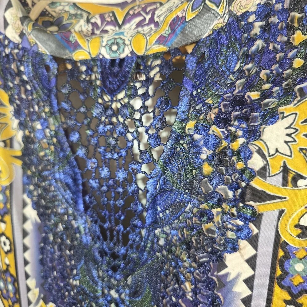 One World Womens XL Boho Maxi Dress Rhinestone Embellished Blue Lace Back - Picture 4 of 12